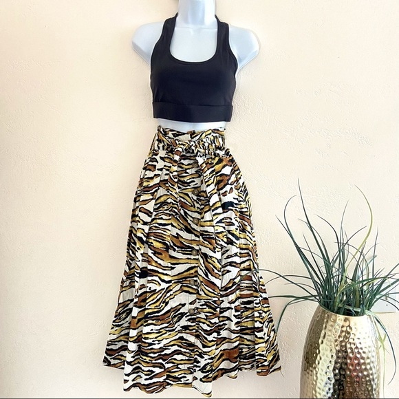 Tiger Stripped MIDI Full Skirt 100% Cotton Tie Waist Size S Truly 4 You - Picture 2 of 8